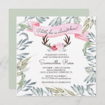 DEER ANTLER Girl Baby shower Invite - Square
