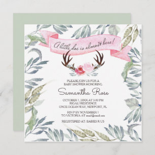 DEER ANTLER Girl Baby shower Invite - Square Kaart