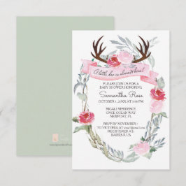 DEER ANTLER Girl Baby shower Uitnodigen, Roze Kaart