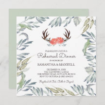 DEER ANTLER & Greenery Rehearsal Dinner Invite