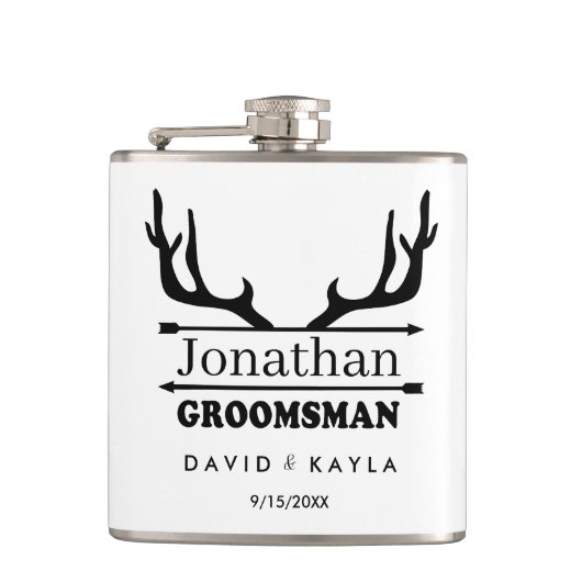 Deer Antler Groomsman - Aangepaste naam Heupfles (Voorkant)