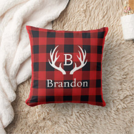 Deer Antler Initial Buffalo Plaid Kussen