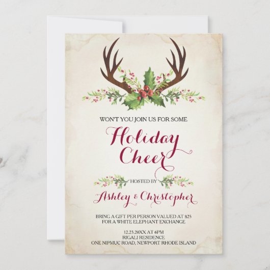 Deer Antler Kerstmis Kaart (Voorkant)