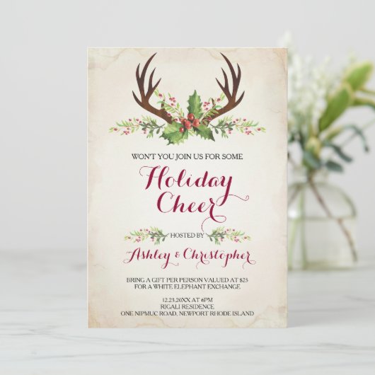 Deer Antler Kerstmis Kaart (Staand voorkant)