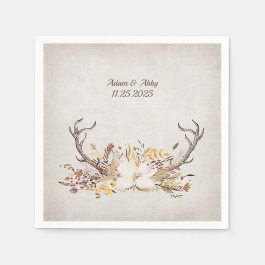Deer Antler met bloemboeket Servet (Voorkant)
