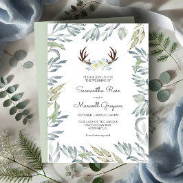DEER ANTLER Rustic Sage Green Wedding Kaart