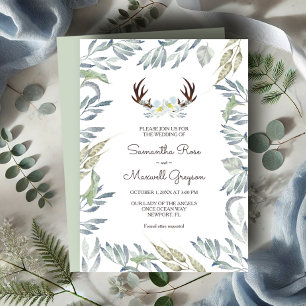 DEER ANTLER Rustic Sage Green Wedding Kaart