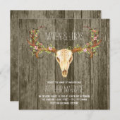Deer Antler Rustic Wood Southwestern bruiloft Kaart (Voorkant / Achterkant)
