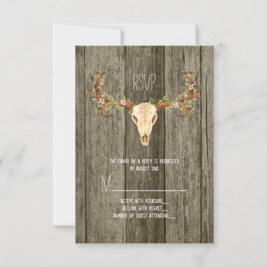 Deer Antler Rustic Wood Southwestern Wedding RSVP (Voorkant)