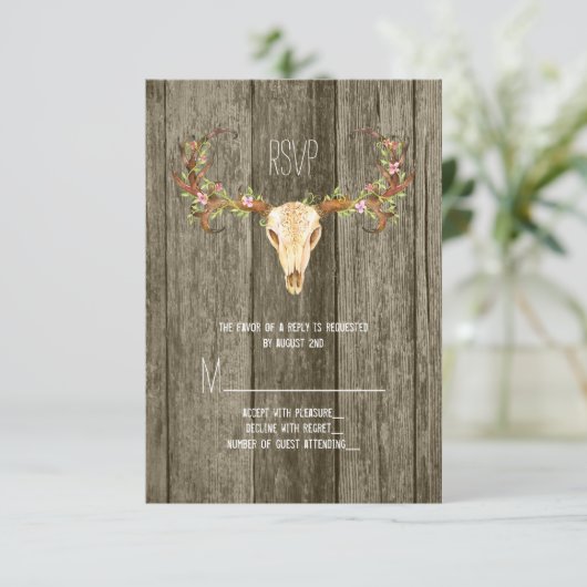 Deer Antler Rustic Wood Southwestern Wedding RSVP (Staand voorkant)