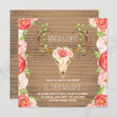 Deer Antler Rustic Wood Waterverf bruiloft Kaart (Voorkant / Achterkant)