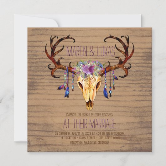 Deer Antler Rustieke Country Waterverf bruiloft Kaart (Voorkant)