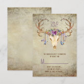 Deer Antler Skull Southwestern Wedding RSVP Kaartje (Voorkant / Achterkant)