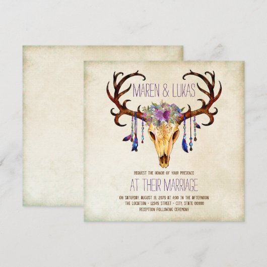 Deer Antler Southwestern Wedding Kaart (Voorkant / Achterkant)