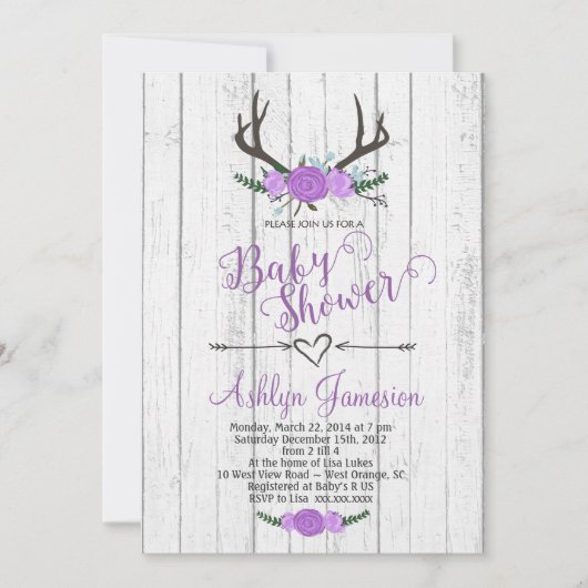 Deer Antler White wood Baby shower Invitation Kaart (Voorkant)
