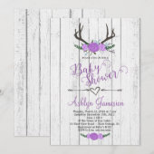 Deer Antler White wood Baby shower Invitation Kaart (Voorkant / Achterkant)