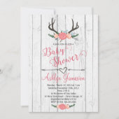 Deer Antler White wood Baby shower Invitation Kaart (Voorkant)