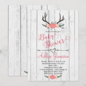 Deer Antler White wood Baby shower Invitation Kaart (Voorkant / Achterkant)