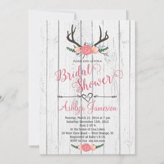 Deer Antler White wood Bridal Shower Kaart (Voorkant)