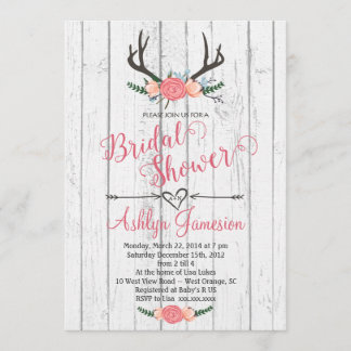 Deer Antler White wood Bridal Shower Kaart