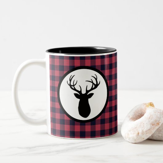 Deer Antler Wilderness Mountain Tweekleurige Koffiemok (Met donut)