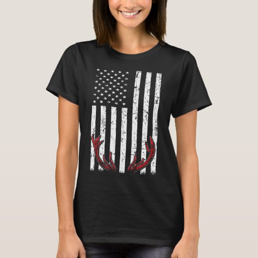 Deer Antlers American Flag Usa Hunting Vist T-shirt (Voorkant)
