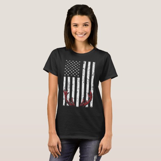 Deer Antlers American Flag Usa Hunting Vist T-shirt (Voorkant volledig)