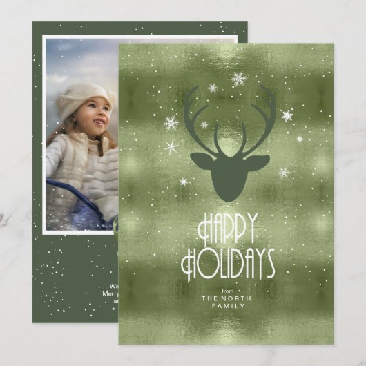 Deer Antlers Arrows kerstfoto Green ID861 Aankondiging (Voorkant / Achterkant)