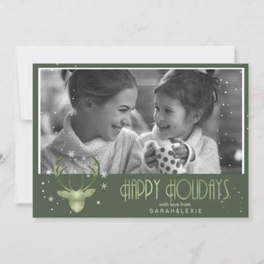 Deer Antlers Arrows Kerstfoto V2 Green ID861 Kaart (Voorkant)