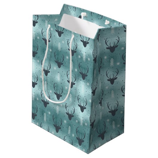 Deer Antlers Arrows kerstpatroon Blauwgroen ID861 Medium Cadeauzakje (Achterkant Gekanteld)