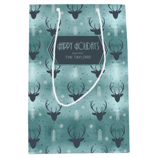 Deer Antlers Arrows kerstpatroon Blauwgroen ID861 Medium Cadeauzakje (Voorkant)