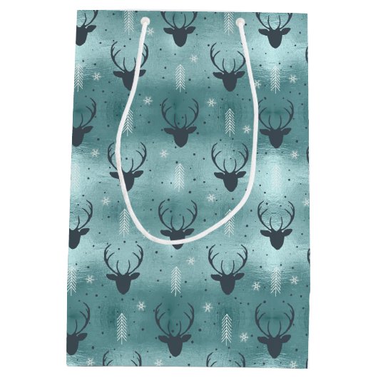 Deer Antlers Arrows kerstpatroon Blauwgroen ID861 Medium Cadeauzakje (Achterkant)