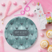 Deer Antlers Arrows kerstpatroon Blauwgroen ID861 Papieren Bordje (Feest)