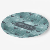 Deer Antlers Arrows kerstpatroon Blauwgroen ID861 Papieren Bordje (Gekanteld)