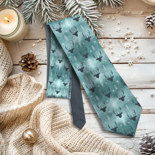 Deer Antlers Arrows kerstpatroon Blauwgroen ID861 Stropdas