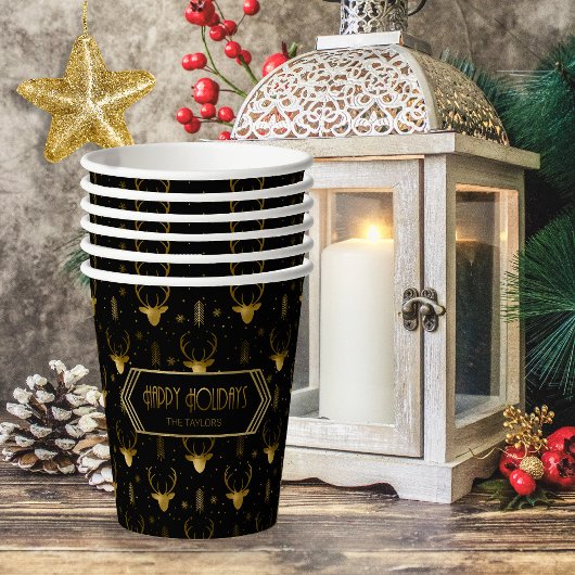 Deer Antlers Arrows kerstpatroon Gold ID861 Papieren Bekers