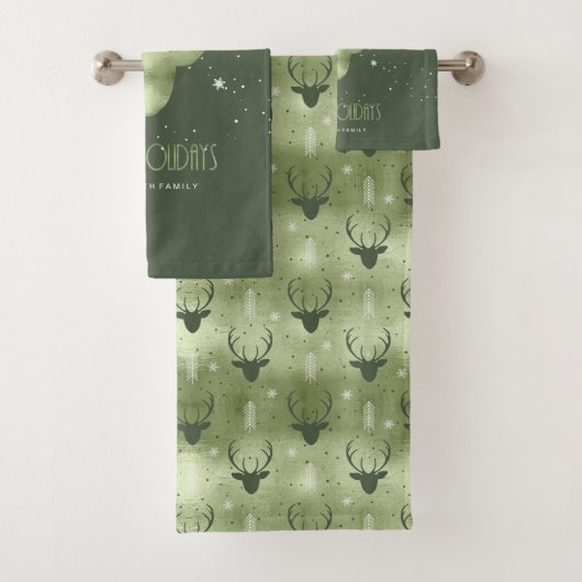 Deer Antlers Arrows Kerstpatroon Green ID861 Bad Handdoek (Insitu)