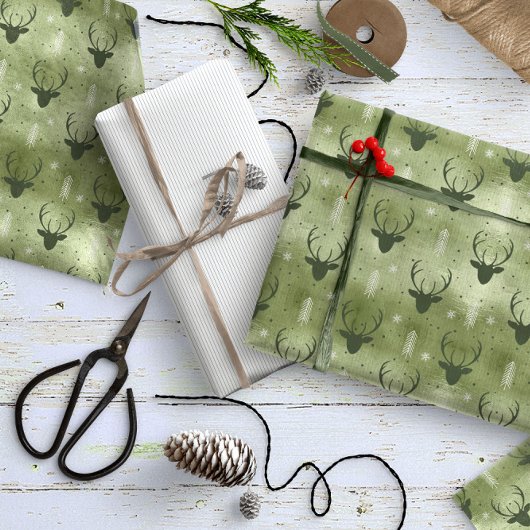 Deer Antlers Arrows Kerstpatroon Green ID861 Cadeaupapier