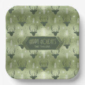 Deer Antlers Arrows Kerstpatroon Green ID861 Papieren Bordje (Voorkant)