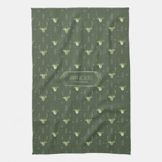 Deer Antlers Arrows Kerstpatroon Green ID861 Theedoek (Verticaal)