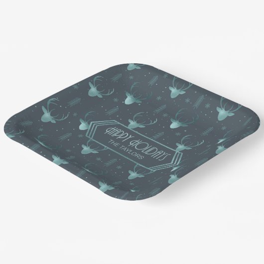 Deer Antlers Arrows Pattern V2 Blauwgroen ID861 Papieren Bordje (Gebogen)