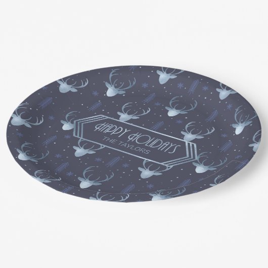 Deer Antlers Arrows Pattern V2 Blue ID861 Papieren Bordje (Gekanteld)