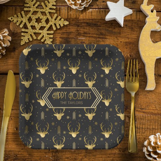 Deer Antlers Arrows Pattern V2 Gold ID861 Papieren Bordje