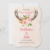 Deer Antlers Blush Rustic Floral save the date Kaart (Voorkant)