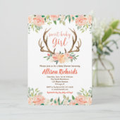 Deer antlers boho girl babydouche uitnodigingen (Staand voorkant)