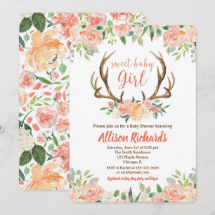 Deer antlers boho girl babydouche uitnodigingen
