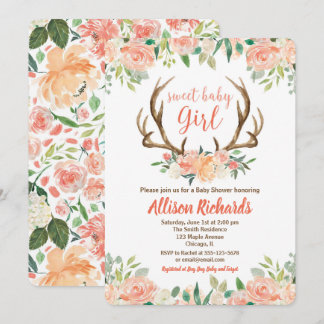Deer antlers boho girl babydouche uitnodigingen
