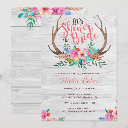 Deer Antlers Bridal Shower Invitations Kaart (Voorkant / Achterkant)