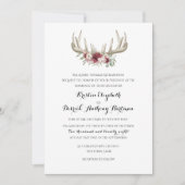 Deer Antlers Burgundy Floral Wedding Kaart (Voorkant)