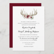 Deer Antlers Burgundy Floral Wedding